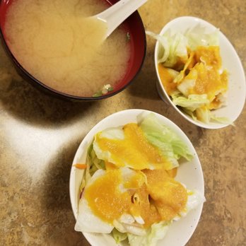 Hi Sushi - Miso soup and ginger carrot salad - Sushi Bars Near Me - Warren, Michigan