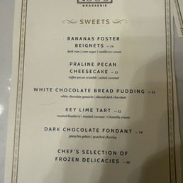 Dessert menu