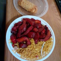 Taste of China - BBQ boneless spare ribs with pork fried rice and a pork egg roll looks delicious