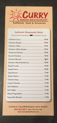 Menu photo 4 Curry Indian Restaurant Keene, NH
