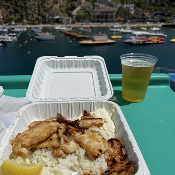 Avalon Seafood - Halibut plate with rice and Stella - Fish & Chips Near Me - Avalon, California Avalon Seafood - Halibut plate with rice and Stella - Fish & Chips Near Me - Avalon, California
