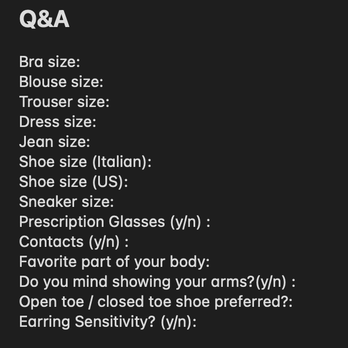 Lauren Preston - women's pre-shop questionnaire - Personal Shopping Near Me