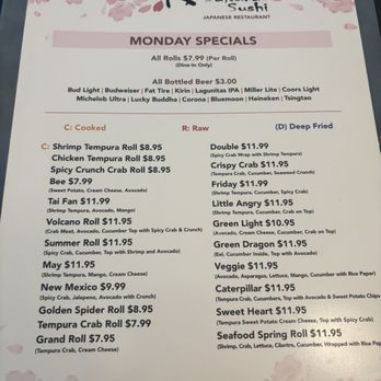 Sakura Sushi - Mondays specials menu - Sushi Bars Near Me - West Des Moines, Iowa