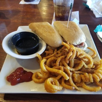 Davenport's Restaurant - French dip with curly fries. Sadly, most of the meat was not as rare as it appears here. - Seafood Near Me - East Providence, Rhode Island Davenport's Restaurant - French dip with curly fries. Sadly, most of the meat was not as rare as it appears here. - Seafood Near Me - East Providence, Rhode Island