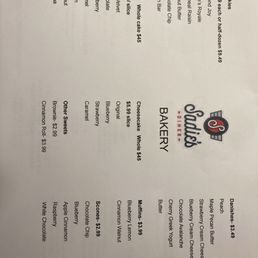 Bakery menu