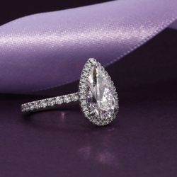 Pear Halo Lab Diamond Engagement Ring