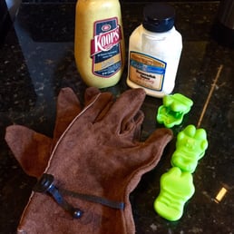 $4.36 TOTAL!!! Hardware gloves/winter mittens, awesome Koop's Deli mustard, Carlton's horsey sauce, and the endearing gator chip clips!