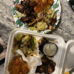 Fried Cabbage Brussel Sprouts Hot Honey Chicken