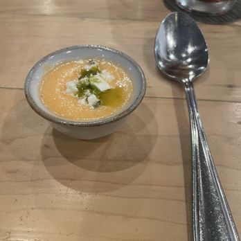 Nami Kaze - Melon soup next too my spoon to display the size - Japanese Near Me - Honolulu, Hawaii