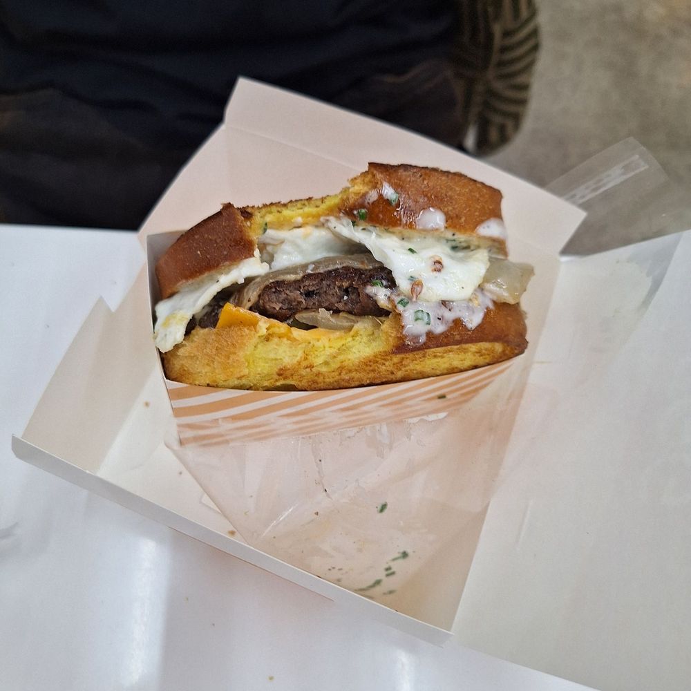 Egg Tuck - Royal Tuck, beef patty, medium egg, pickles and onions. - Breakfast & Brunch Near Me - Los Angeles, California Egg Tuck - Royal Tuck, beef patty, medium egg, pickles and onions. - Breakfast & Brunch Near Me - Los Angeles, California