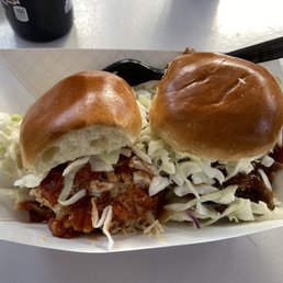 Brisket and chicken sliders with slaw