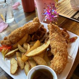 Chicken tinders with "breakfast potatoes" aka potato wedges