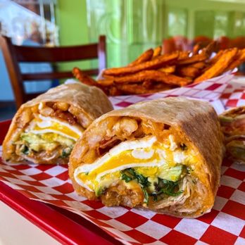 Burger Bun - Breakfast Burrito: even better when dipped in extra sriracha mayo - Burgers Near Me - Glendale, California