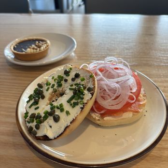 Blueberry Artisan Bakery - Bagel with lox and chocolate tart. - Bakeries Near Me - Jacksonville, Florida