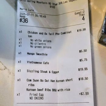 Pho Ga Bac Bac - Sample prices. - Vietnamese Near Me - Las Vegas, Nevada