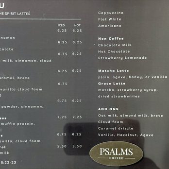 Psalms Coffee - MENU PICTURE (Dec 2025) - Coffee & Tea Near Me - Fontana, California Psalms Coffee - MENU PICTURE (Dec 2025) - Coffee & Tea Near Me - Fontana, California