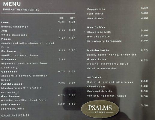 Menu photo 6 Psalms Coffee Fontana, CA Menu photo 6 Psalms Coffee Fontana, CA