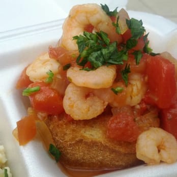 Tapas Truck - Shrimp Pil-Pil: shrimp in a spicy garlic-tomato sauce, served on a crouton - Spanish Near Me - Washington, DC, District of Columbia