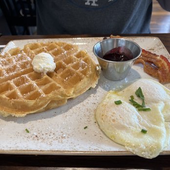 First Watch - Belgian waffle, yummy eggs and bacon, berry compote - Breakfast & Brunch Near Me - Charlotte, North Carolina First Watch - Belgian waffle, yummy eggs and bacon, berry compote - Breakfast & Brunch Near Me - Charlotte, North Carolina