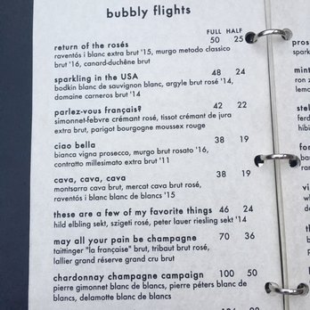 Effervescence - Menu of flight - Champagne Bars Near Me - New Orleans, Louisiana