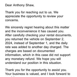 Dollar Rent A Car - Response