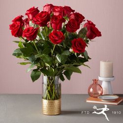 Petals and Blooms Flowers - Double Dozen Red Roses in a vase