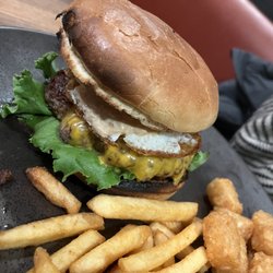 Sullivan's Public House - Breakfast burger with bun instead of English muffin, fries, and some dynamite tots.