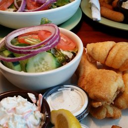 Flounder platter with a garden salad, coleslaw, hush puppies and tartar sauce Flounder platter with a garden salad, coleslaw, hush puppies and tartar sauce