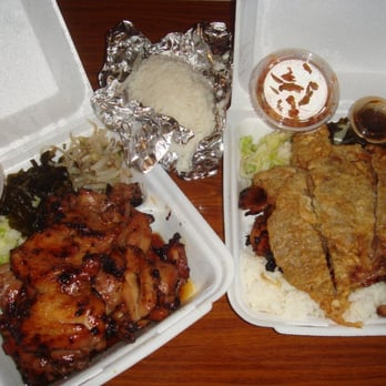 Young's Kalbee - BBQ Chicken Plate (left), Meat Jun/BBQ Chicken Combo (right) - Korean Near Me - Aiea, Hawaii Young's Kalbee - BBQ Chicken Plate (left), Meat Jun/BBQ Chicken Combo (right) - Korean Near Me - Aiea, Hawaii