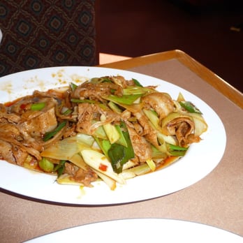 Gourmet Kingdom - Twice Cooked Pork (thinly sliced pork belly cooked with leek in a spicy sauce) - Chinese Near Me - Carrboro, North Carolina Gourmet Kingdom - Twice Cooked Pork (thinly sliced pork belly cooked with leek in a spicy sauce) - Chinese Near Me - Carrboro, North Carolina