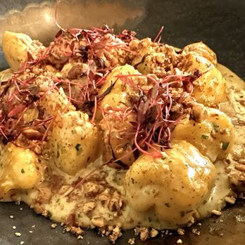 Alewife - Gnocchi with blue cheese sauce, candied pecans, amaranth - Seafood Near Me - Richmond, Virginia Alewife - Gnocchi with blue cheese sauce, candied pecans, amaranth - Seafood Near Me - Richmond, Virginia