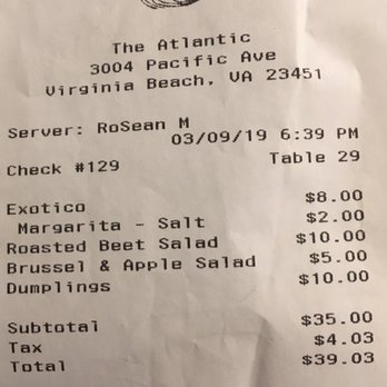 The Atlantic - $2.00 up charge for SALT?! - Seafood Near Me - Virginia Beach, Virginia The Atlantic - $2.00 up charge for SALT?! - Seafood Near Me - Virginia Beach, Virginia