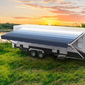 ShadePro - Heavy Duty Pacific Blue Stripe RV Awning Fabric, double-sided print. - Awnings Near Me - Spring Valley, California ShadePro - Heavy Duty Pacific Blue Stripe RV Awning Fabric, double-sided print. - Awnings Near Me - Spring Valley, California