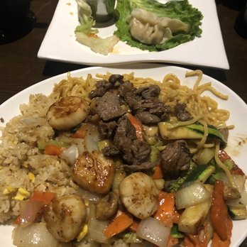 Kobe Italian - Filet mignon and scallops hibachi with steamed potstickers. Potstickers were cold! - Sushi Bars Near Me - Clearwater, Florida
