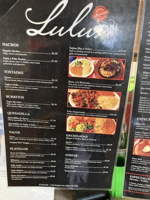 Menu photo 3 Lulu's Authentic Mexican Restaurant Dallas, TX
