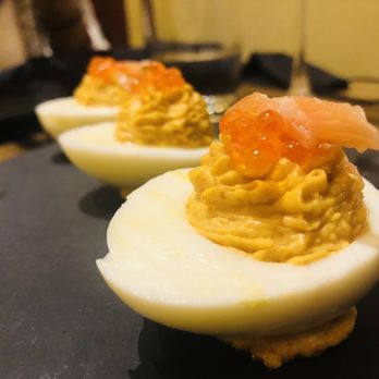Sabio on Main - Salmon and ikura deviled eggs - New American Near Me - Pleasanton, California Sabio on Main - Salmon and ikura deviled eggs - New American Near Me - Pleasanton, California