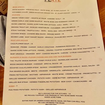 Plate - Menu - American Near Me - Stowe, Vermont