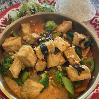 Viethai Cuisine - Panang Curry with Tofu (served with side salad and white rice) - Thai Near Me - Santa Rosa, California