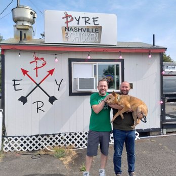 Pyre Nashville Hot Chicken - Me and my bro. He came down from Portland to have lunch with me. They were nice enough to take this photo for us as well! Thanks PYRE! - Chicken Shop Near Me - Eugene, Oregon