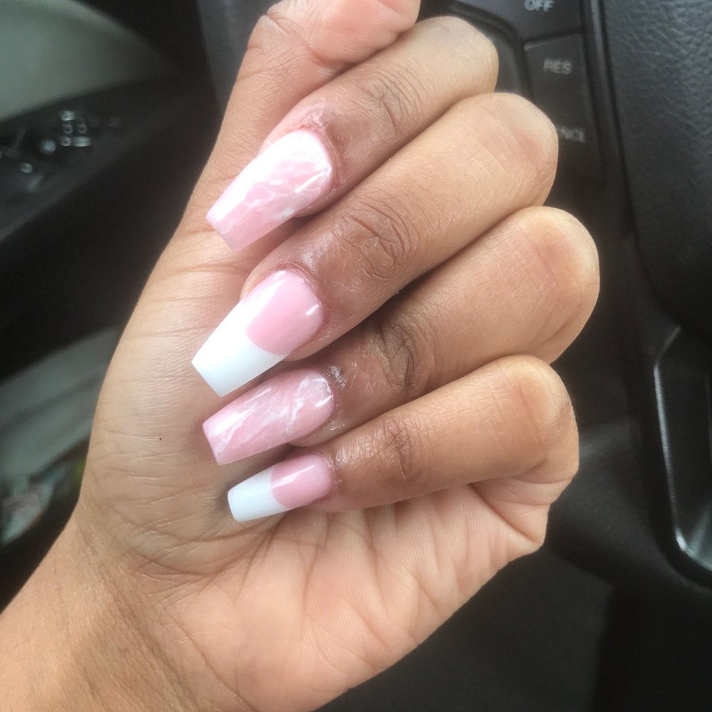 Nail Fever - Half pink quartz(marble) half French tip - Nail Salons Near Me - Antioch, California Nail Fever - Half pink quartz(marble) half French tip - Nail Salons Near Me - Antioch, California