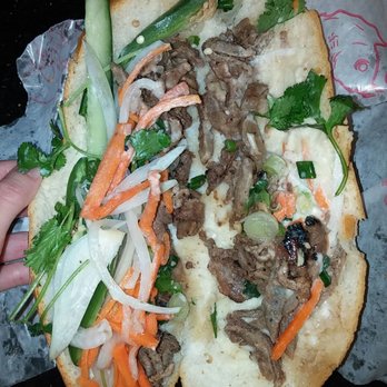 Dot Cafe - beef banh mi. they need to stuff this with more food. they be skimpin. go to chau's - Coffee & Tea Near Me - Boston, Massachusetts
