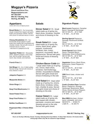 Menu photo 6 Magpye's Pizzeria Sterling, AK Menu photo 6 Magpye's Pizzeria Sterling, AK