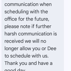 Healing Hands School of Holistic Health - Text from school after she hung up on us/ failing to take name of 2nd person/ and she failed to ask if it was separate checks.