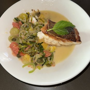 Stiltsville Fish Bar - Seared Local Catch ( grouper today) in the most delicious, light , complex sauce! - Seafood Near Me - Miami Beach, Florida