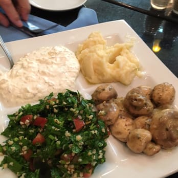 Esperia Grill - Pick (4) Cold Appetizers.    Marinated Fresh Mushrooms, Tabouleh, Skordalia, and Tzatziki - Greek Near Me - Brighton, Massachusetts