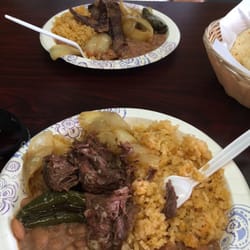 Lunch special carne asada or barbacoa rice & beans and handmade tortillas for $5.99