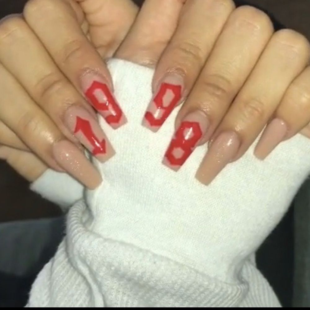 Nail Fever - Coffin shaped nails with 1998 design done by Emily - Nail Salons Near Me - Antioch, California Nail Fever - Coffin shaped nails with 1998 design done by Emily - Nail Salons Near Me - Antioch, California