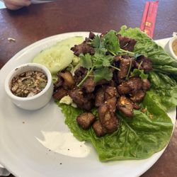 Fried pork with sticky rice