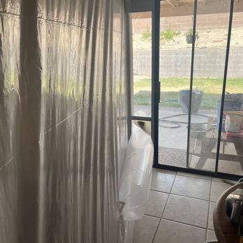 Spot-On Environmental Restoration - Lay flat Tubing set up to create Negative Air pressure inside of the containment / work area - Damage Restoration Near Me Spot-On Environmental Restoration - Lay flat Tubing set up to create Negative Air pressure inside of the containment / work area - Damage Restoration Near Me