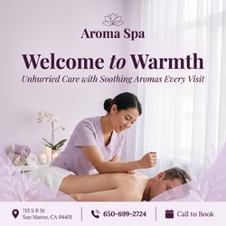 Aroma Spa - Massage techniques are commonly applied with hands, fingers,
elbows, knees, forearms, feet, or a device...